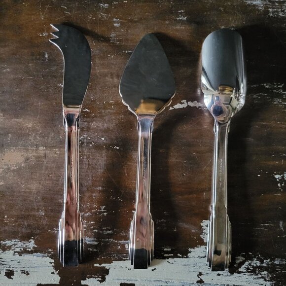 Set of 3 Vintage Godinger Silverplate Art Deco Style Cheese Serving Utensils - Picture 2 of 4